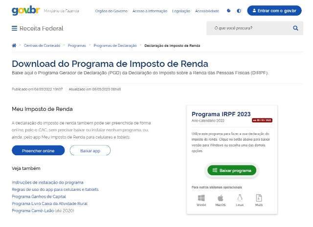 Receita Federal libera programa do Imposto de Renda 2023 nesta quinta