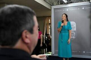 Primeira-dama do Estado, Mônica Riedel, discursou sobre sororidade durante evento do Dia das Mulheres. (Foto: Bruno Rezende)