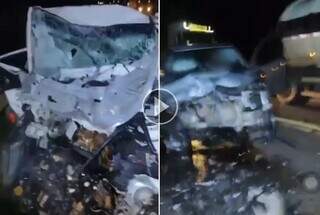 Parte da gravação mostra destruição de carros envolvidos em acidente. (Foto: Reprodução)