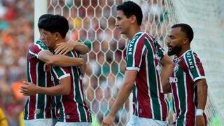 Jogadores do Fluminense comemoram gol marcado neste sábado. (Foto: Divulgação)