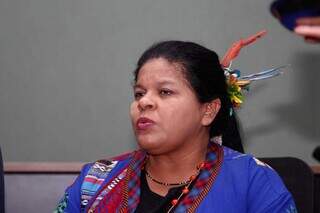 Ministra Sônia Guajajara, durante visita a Campo Grande no sábado. (Foto: Paulo Francis0
