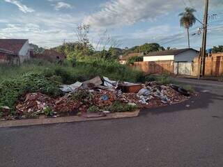 Entulho jogado em terreno baldio no bairro Silvia Regina. (Foto: Direto das Ruas)