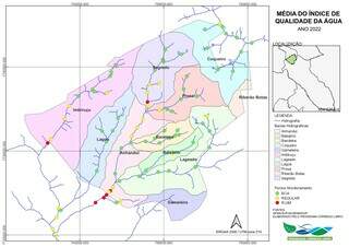 Mapa mostra as áreas de monitoramento do Programa Córrego Limpo. (Foto: Divulgação)