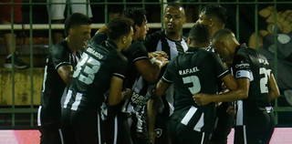 Jogadores do Botafogo comemoram classificação após placar de 3 a 1. (Foto: Vitor Silva/Botafogo)