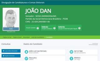 Ficha de candidatura de João Dan (PSDB) nas eleições municipais de 2016 (Foto Reprodução)