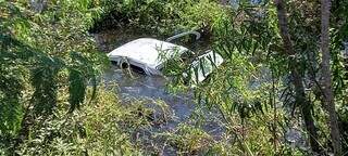 Carro fica submerso ao cair em ribanceira na BR-262 e deixa duas pessoas feridas