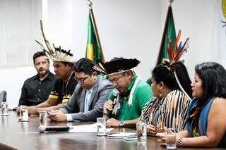 Delegação do MS esteve em reunião com a ministra dos povos indígenas, Sônia Guajajara e a presidenta da Funai, Joenia Wapichana (Foto: Divulgação/Conselho Terena)