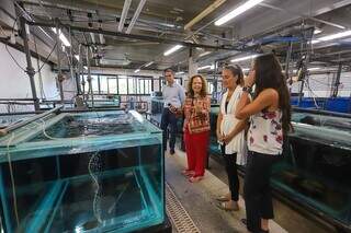 Equipe conheceu aquários no Bioparque Pantanal, durante visita. (Foto/Divulgação)