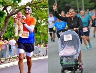 Ester &#39;correu&#39; em momentos diferentes da maratona com os pais. (Foto: Arquivo pessoal)