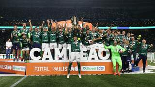 Os jogadores da SE Palmeiras, comemoram a conquista do Campeonato Paulista, Série A1, contra a equipe do EC Água Santa, após partida válida pela final, volta, na arena Allianz Parque. (Foto: Cesar Greco/Palmeiras/by Canon)