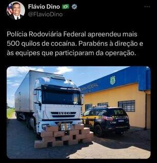 Registro do ministro Flávio Dino postado no Twitter. 