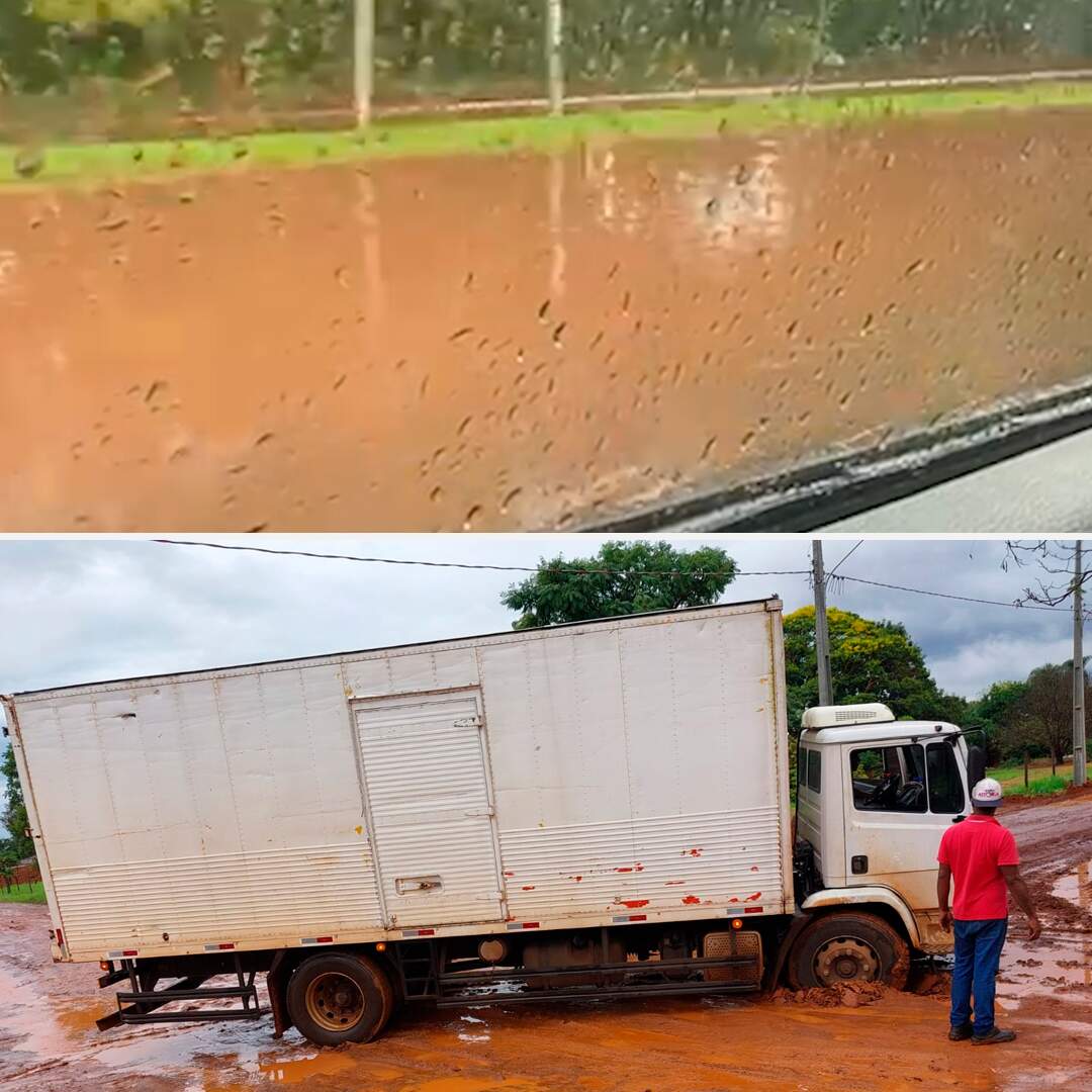 Chuva cobre avenida de água e distribui lama por bairros de Campo Grande