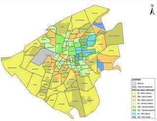 Mapa com perfil socioeconômico imobiliário que setoriza a cidade para cobrança da taxa do lixo. (Foto: Reprodução)