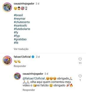 Após visualizar os vídeos, Falcão reagiu a um registro de Cauã. (Foto: Reprodução/Instagram)