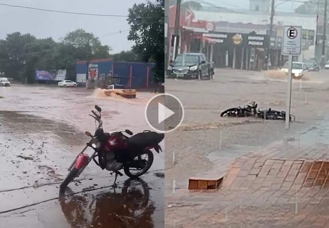 Em Maracaju, chuva forte de 40 minutos faz ruas desaparecerem 