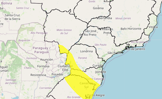 Faixa amarela indica perigo potencial para a região sul do Estado (Foto: reprodução / Inmet)
