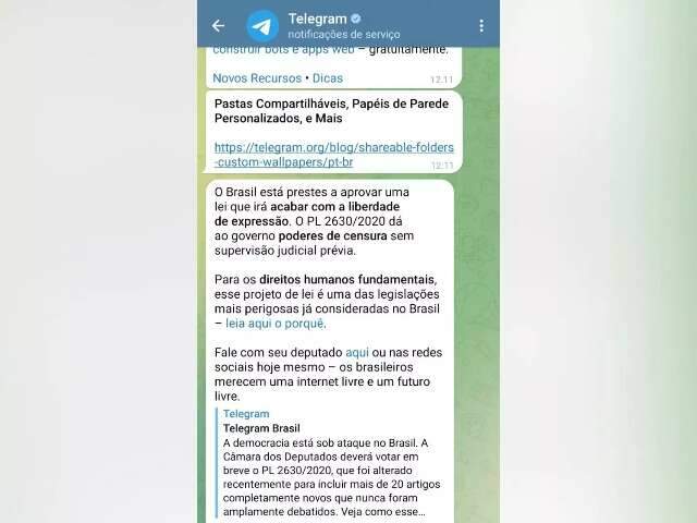 Justi&ccedil;a ir&aacute; tomar provid&ecirc;ncias legais contra Telegram