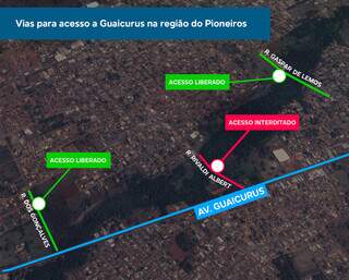 Mapa com as vias de acesso a Avenida Guaicurus (Arte: Lennon Almeida)