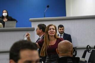 Maria Isabela Saldanha invadiu plenário da Câmara dos Vereadores, durante sessão desta terça-feira (Foto: Henrique Kawaminami)
