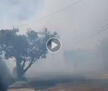Bairro Tiradentes fica coberto de fumaça durante queimada em terreno baldio
