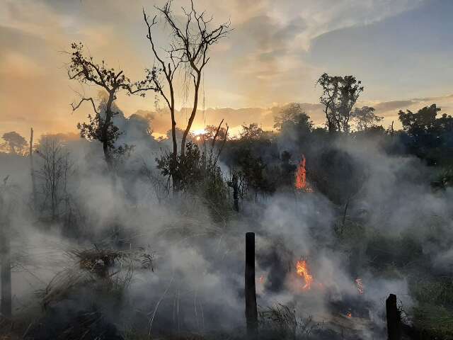 Fogo toma conta de vegeta&ccedil;&atilde;o e fuma&ccedil;a avan&ccedil;a sobre a BR-163