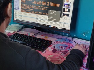 Computador do suspeito sendo analisado por policial federal. (Foto: Divulgação/PF)