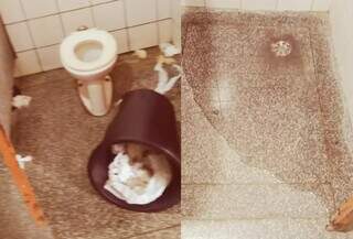 Banheiro da Emei com sujeira e papeis jogados no chão (Foto: Direto das Ruas)