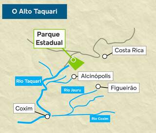 Área em MS onde está localizado o Parque Estadual das Nascentes do Taquari (Arte: Lennon Almeida)
