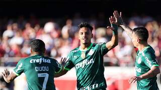 Elenco do Palmeiras comemorando o primeiro gol da partida (Foto: Cesar Greco/Palmeiras)