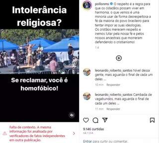 Postagem de deputado de MS tem aviso de &#34;fora do contextp&#34; do Instagram. (Foto: Reprodução)