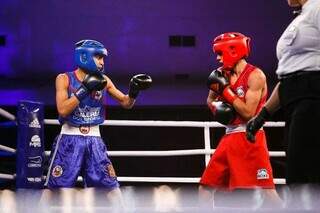 Lutadores em combate de boxe no ringue (Foto: Divulgação/FDBMS)