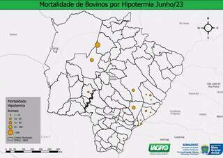 Mapa de morte de bovinos por hipotermia, no Pantanal (Foto: Divulgação)