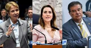 Senadores de Mato Grosso do Sul: Tereza Cristina (PP), Soraya Thronicke (UB) e Nelsinho Trad (PSD). (Foto: Reprodução)