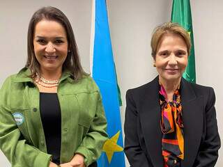 A prefeita Adriane Lopes e a senadora Tereza Cristina pautaram a expansão da malha cicloviária de Campo Grande durante reunião. (Foto: Reprodução)