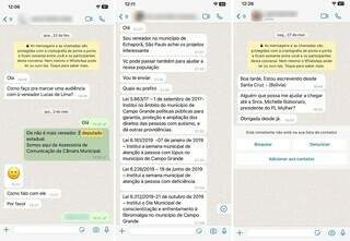 Três conversas que chegaram ao Whatsapp da Câmara Municipal (Imagem: Reprodução/Whatsapp)