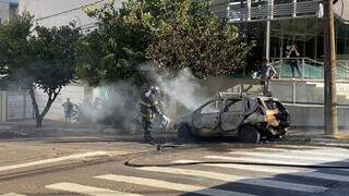 Bombeiros chagaram após chamas já terem consumido o veículo (Foto: Antonio Bispo).