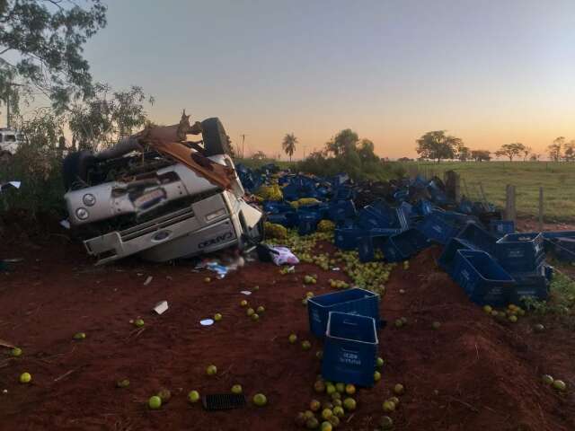 Caminhão carregado com frutas e verduras capota e mata motorista