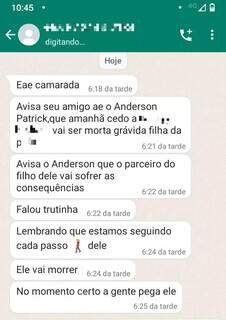 Uma das conversas no WhatsApp ameaçando a família de Anderson (Foto: Divulgação)