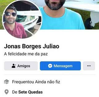 Perfil de Jonas em rede social diz que ele é de Sete Quedas (Foto: Reprodução | Facebook)