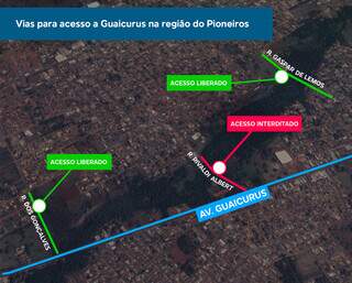 Mapa com as vias de acesso à Avenida Guaicurus (Arte: Lennon Almeida)