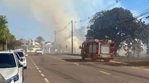 Incêndio em vegetação faz ruas do Chácara Cachoeira ficarem cobertas de fumaça