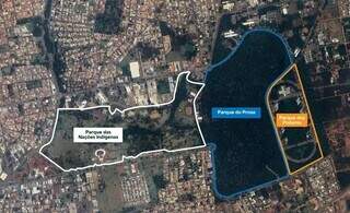 Complexo de três parques que podem ser tombados por lei municipal em Campo Grande (Foto: Reprodução)