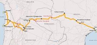 Trajeto da Rota Bioceânica, que ligará por terra Atlântico e Pacífico (Foto: Reprodução)
