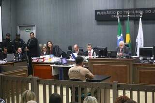 Plenário do Tribunal do Júri durante a oitiva do investigador Giancarlos de Araújo e Silva (Foto: Paulo Francis)