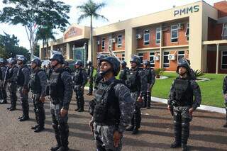 Policiais do Batalhao de Choque durante passagem de comando da Polícia Militar neste ano. (Foto: Paulo Francis/Aquivo)