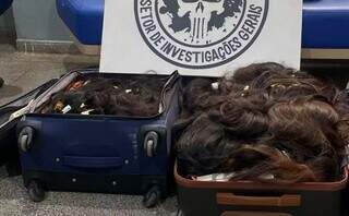 Malas com cabelos humanas apreendidas após roubo (Foto: Divulgação | PCMS)