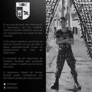 Nota foi emitida pela equipe do comunicação do Exército Brasileiro em MS (Foto: Divulgação/redes sociais)