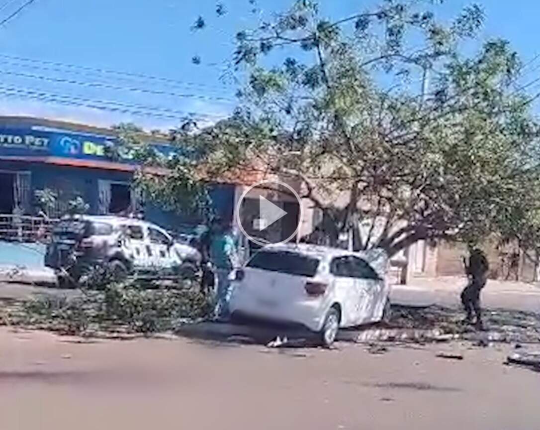 Carro bate em árvore e motociclista fica ferido durante perseguição policial