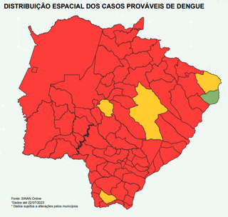 Arte com a distribuição de casos ainda não confirmados no Mato Grosso do Sul. (Foto: Reprodução/SES)
