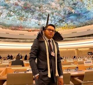 Eloy Terena durante conferência na ONU (Foto: Arquivo pessoal)